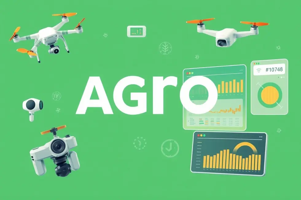 Ferramentas de tecnologia agrícola representando inovação no marketing.