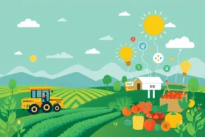 Representação do dinamismo do marketing agrícola incorporando tecnologia.