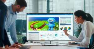 Profissionais do setor agro trabalhando em um chatbot.