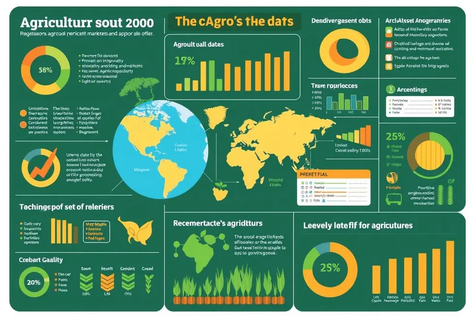 Infográfico ilustrando dados agrícolas de forma visualmente atraente.