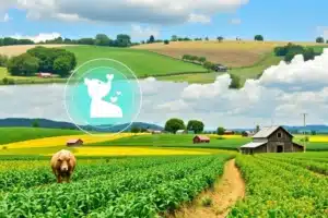 Uma paisagem agrícola vibrante mostrando a integração de tecnologia.