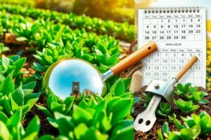 Montagem de imagens que ilustram planejamento e inovação no marketing agro.