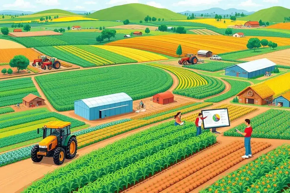 Farmers and marketers engaging with modern technology in agriculture.