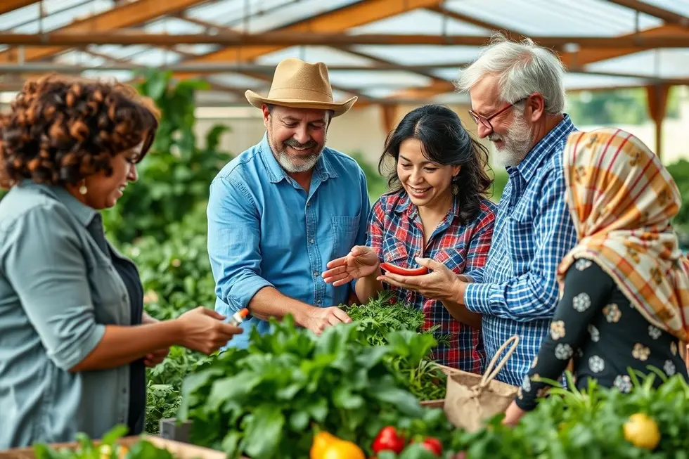 Imagem de um grupo de profissionais de marketing agro discutindo estratégias para envolver clientes.