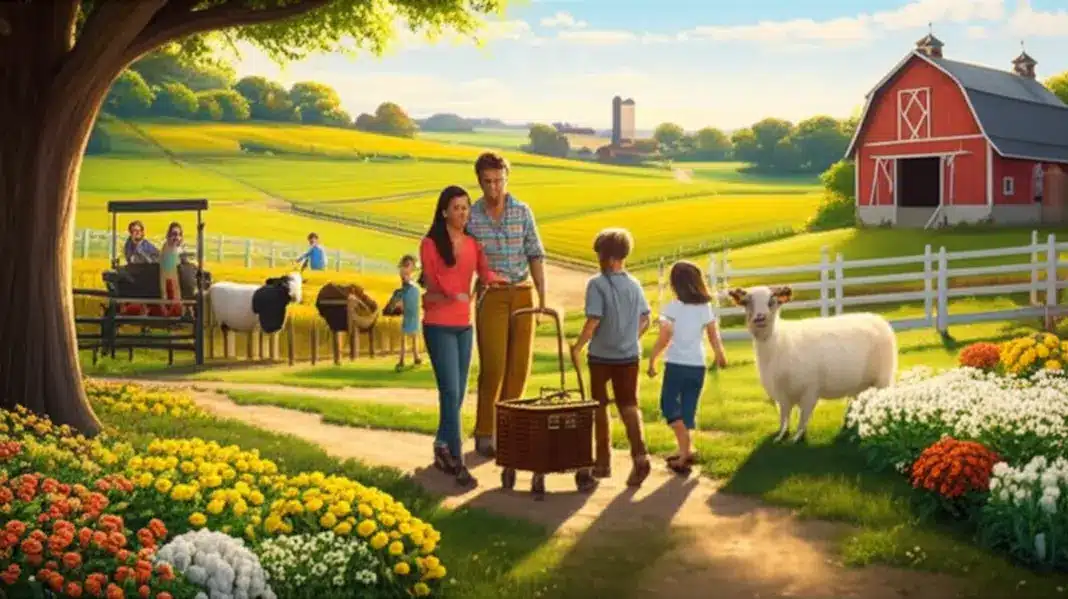 Uma cena rural que reflete a alegria e a conexão familiar no setor agro.