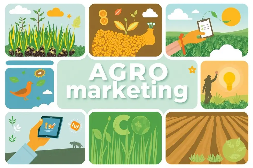Aspectos diversos do marketing agrícola mostrando a conexão entre histórias e produtos.