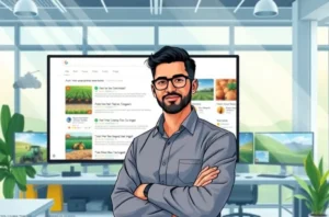 Capa ilustrativa com profissionais do agro consultando AI Mode em tablet no campo