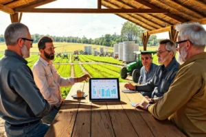 Equipe reunida revisando estratégias para alcançar o público do agro no TikTok.