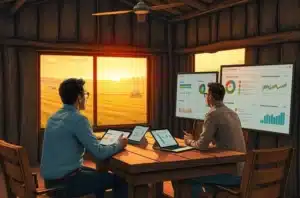 Ilustração de gerente de marketing agro observando cartão de academia e calendário, simbolizando assinaturas pagas e não utilizadas.