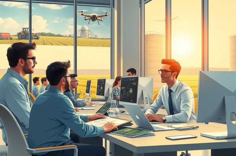 Profissionais de marketing agro reunidos celebrando o lançamento e a adesão ao curso gratuito de Engenharia de Prompt.