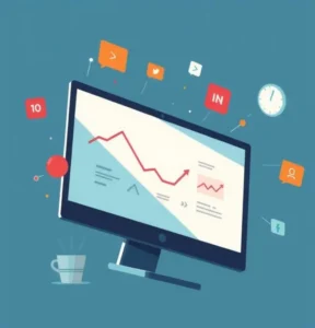 Ilustração de profissionais de marketing agro reunidos planejando campanhas personalizadas com IA Generativa em um escritório com elementos agrícolas.