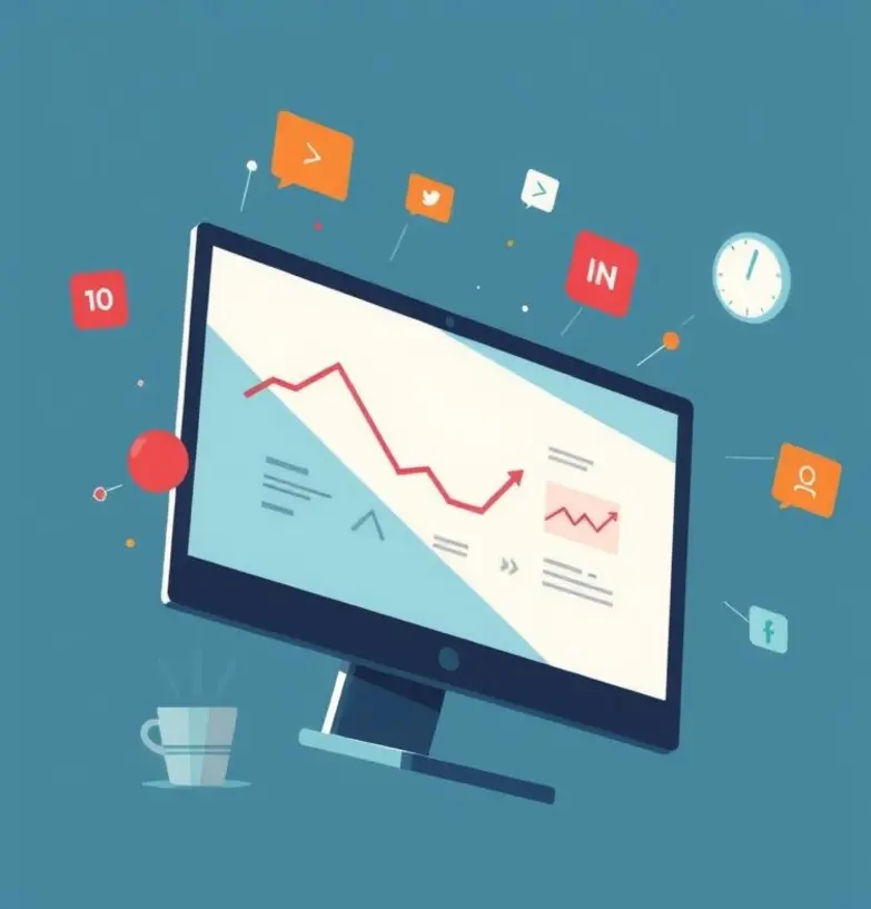 Ilustração de profissionais de marketing agro reunidos planejando campanhas personalizadas com IA Generativa em um escritório com elementos agrícolas.