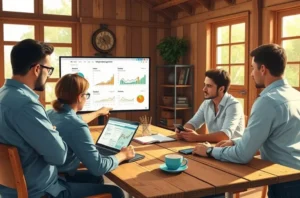 Profissional de marketing e produtor rural olhando tela com posts do Instagram que mostram produtos agro.