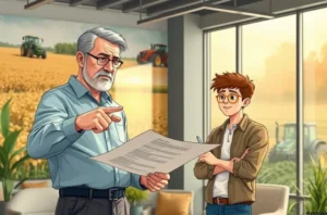 Ilustração de pai e filho no campo representando a frustração de instruções mal executadas