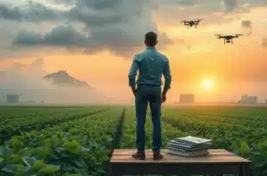 Ilustração mostrando gestor de marketing à beira de campo, metade cercada simbolizando zona de conforto e metade aberta representando oportunidades.