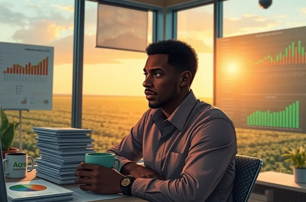 Ilustração simbólica de Michael Jordan com elementos agrícolas ao fundo, representando transformação da rejeição em vantagem.