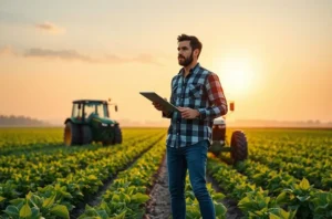 Ilustração simbólica de um jovem atleta ao lado de elementos agrícolas, representando resiliência e superação para profissionais de agromarketing.