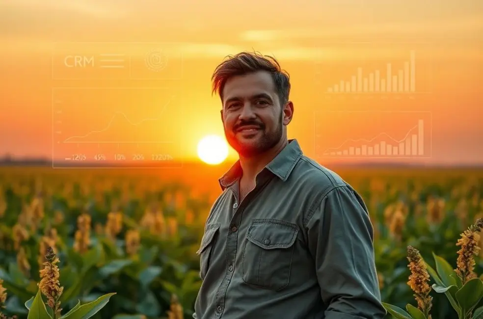 Retrato de Ramon Dino em paisagem rural do Acre, simbolizando superação e conexão com o agro.